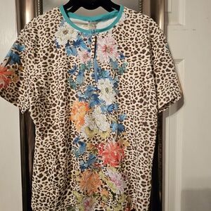 Johnny Was Multicolor Floral XXL SURF Shirt Leopard Top